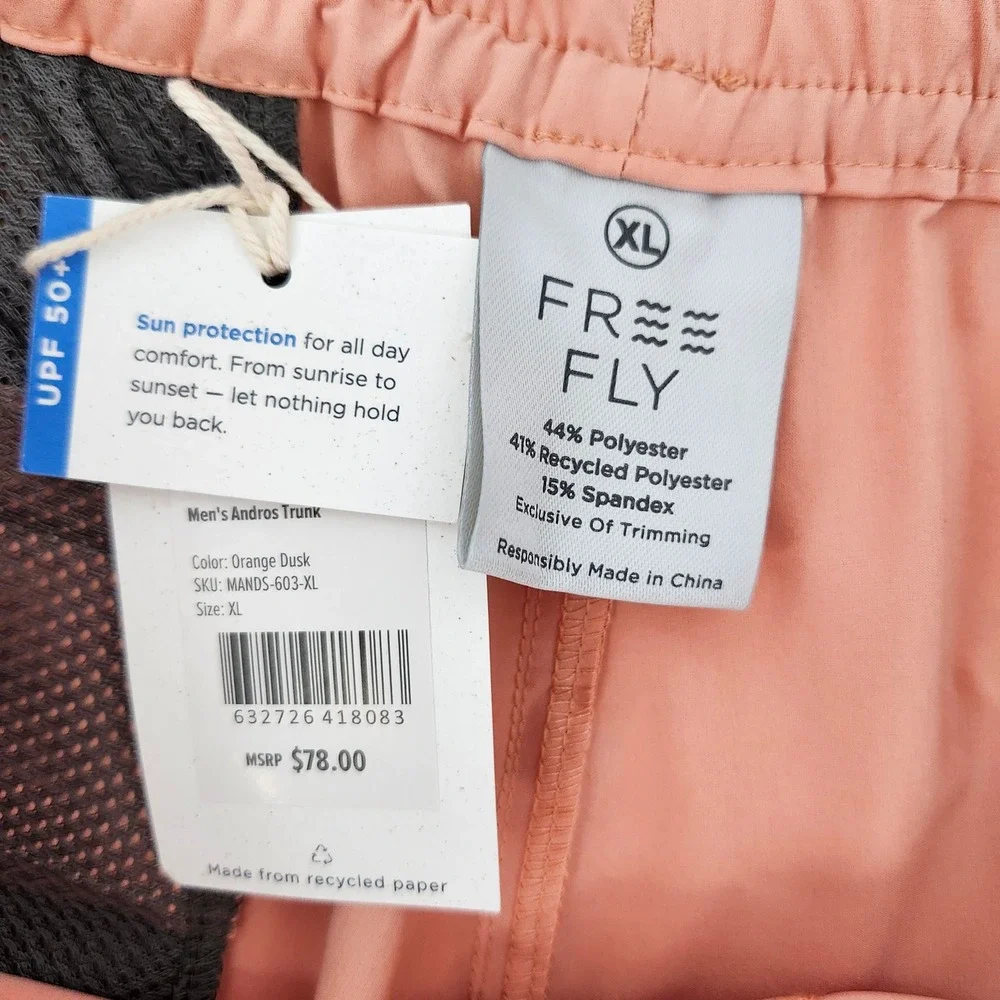 Free Fly Mens Andros Trunk Size XL Orange Dusk UPF50+ Swim Short Performance NWT